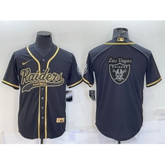 Men's Las Vegas Raiders Black Gold Team Big Logo With Patch Cool Base Stitched Baseball Jersey - Ujersey