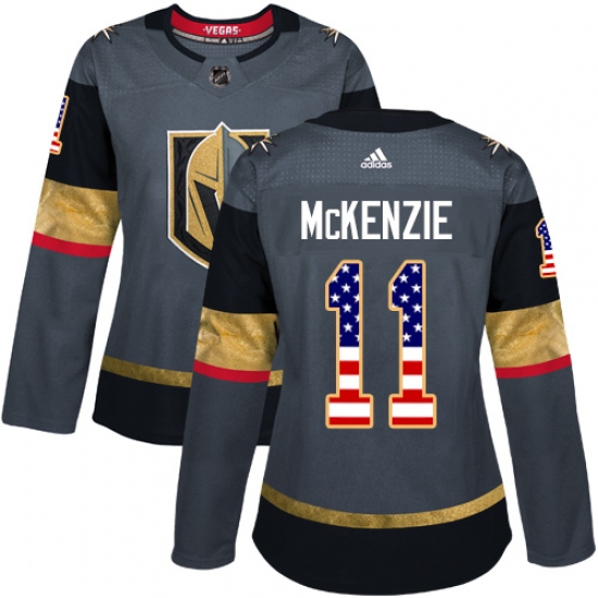 Women's Adidas Vegas Golden Knights #11 Curtis McKenzie Authentic Gray USA Flag Fashion NHL Jersey - Ujersey