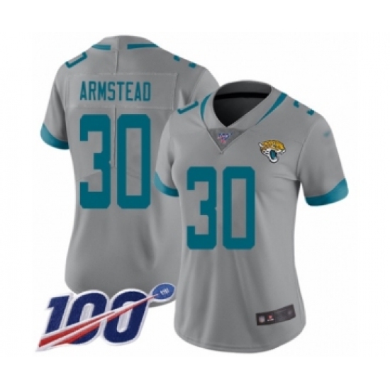 Women's Jacksonville Jaguars #30 Ryquell Armstead Silver Inverted Legend Limited 100th Season Football Jersey - Ujersey