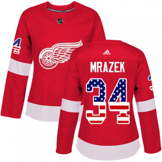 Women's Adidas Detroit Red Wings #34 Petr Mrazek Authentic Red USA Flag Fashion NHL Jersey - Ujersey