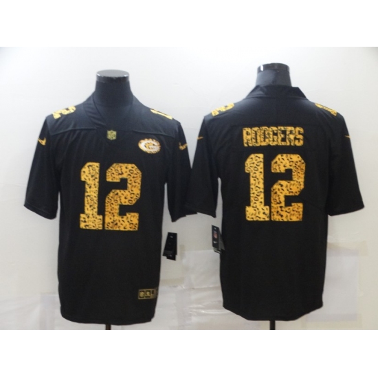 Men's Green Bay Packers #12 Aaron Rodgers Black Nike Leopard Print Limited Jersey - Ujersey