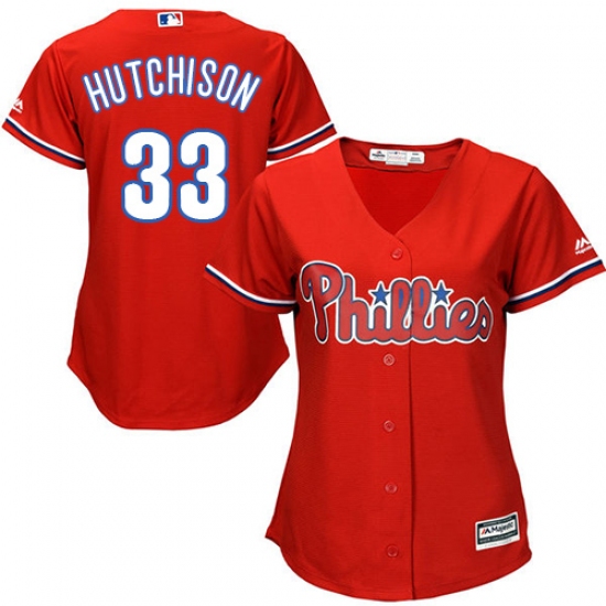 Women's Majestic Philadelphia Phillies #33 Drew Hutchison Replica Red Alternate Cool Base MLB Jersey - Ujersey