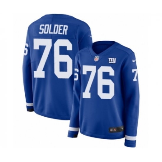 Women's Nike New York Giants #76 Nate Solder Limited Royal Blue Therma Long Sleeve NFL Jersey - Ujersey
