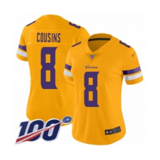 Women's Minnesota Vikings #8 Kirk Cousins Limited Gold Inverted Legend 100th Season Football Jersey - Ujersey