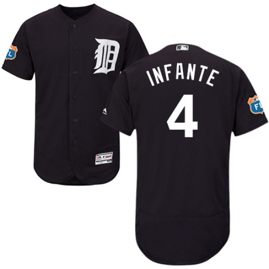 Men's Majestic Detroit Tigers #4 Omar Infante Navy Blue Flexbase Authentic Collection MLB Jersey - Ujersey