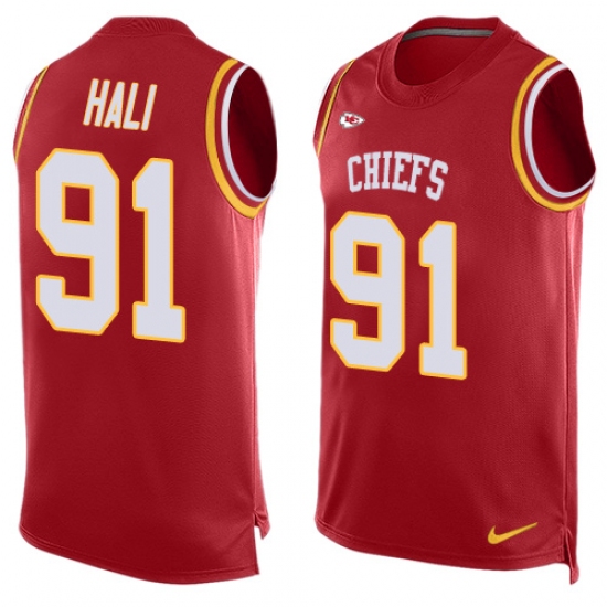 Men's Nike Kansas City Chiefs #91 Tamba Hali Limited Red Player Name & Number Tank Top NFL Jersey - Ujersey