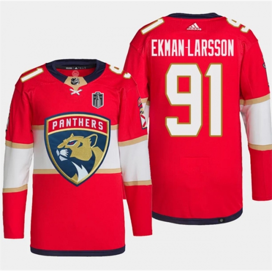 Men's Florida Panthers #91 Oliver Ekman-Larsson Red 2024 Stanley Cup Final Stitched Jersey