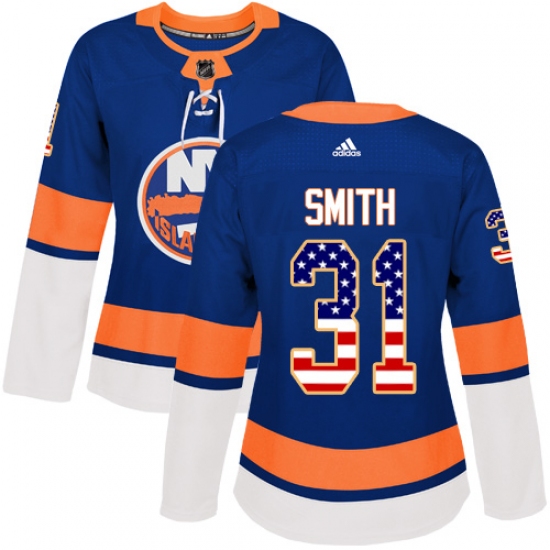 Women's Adidas New York Islanders #31 Billy Smith Authentic Royal Blue USA Flag Fashion NHL Jersey - Ujersey