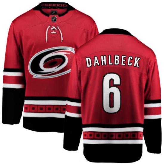 Men's Carolina Hurricanes #6 Klas Dahlbeck Fanatics Branded Red Home Breakaway NHL Jersey - Ujersey
