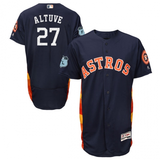 Men's Majestic Houston Astros #27 Jose Altuve Navy Blue 2017 Spring Training Authentic Collection Flex Base MLB Jersey