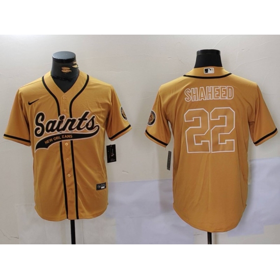 Men's New Orleans Saints #22 Rashid Shaheed Gold Cool Base Stitched Baseball Jersey - Ujersey