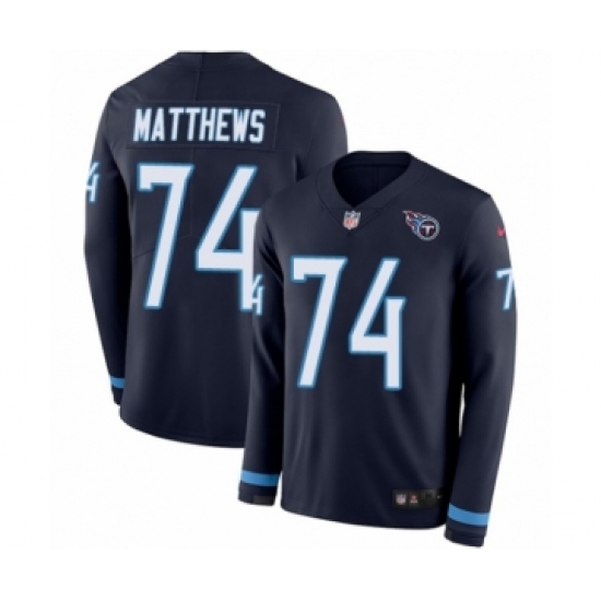 Youth Nike Tennessee Titans #74 Bruce Matthews Limited Navy Blue Therma Long Sleeve NFL Jersey - Ujersey