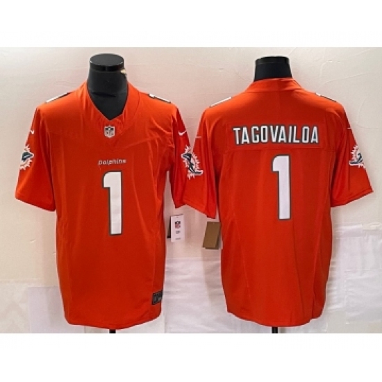 Men's Miami Dolphins #1 Tua Tagovailoa Orange 2023 FUSE Vapor Stitched Jersey - Ujersey