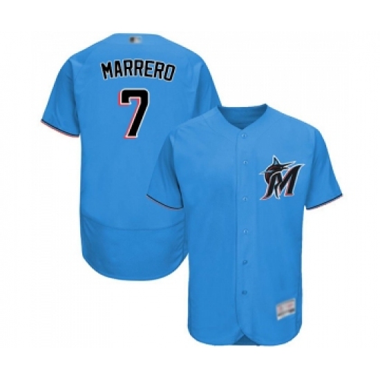 Men's Miami Marlins #7 Deven Marrero Blue Alternate Flex Base Authentic Collection Baseball Jersey - Ujersey