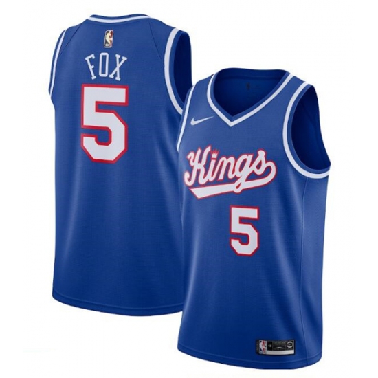 Men's Sacramento Kings #5 De'Aaron Fox Blue 2019-20 Hardwood Classics Swingman Stitched Basketball Jersey - Ujersey