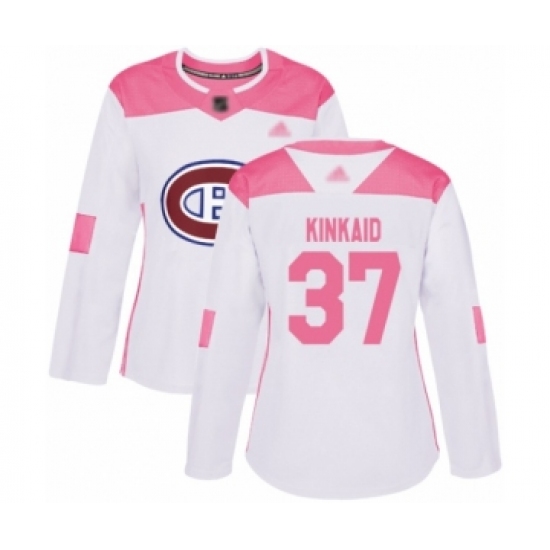 Women's Montreal Canadiens #37 Keith Kinkaid Authentic White Pink Fashion Hockey Jersey - Ujersey