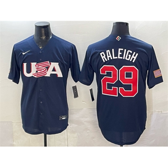 Men's USA Baseball #29 Cal Raleigh Navy World Baseball Classic Stitched Jersey