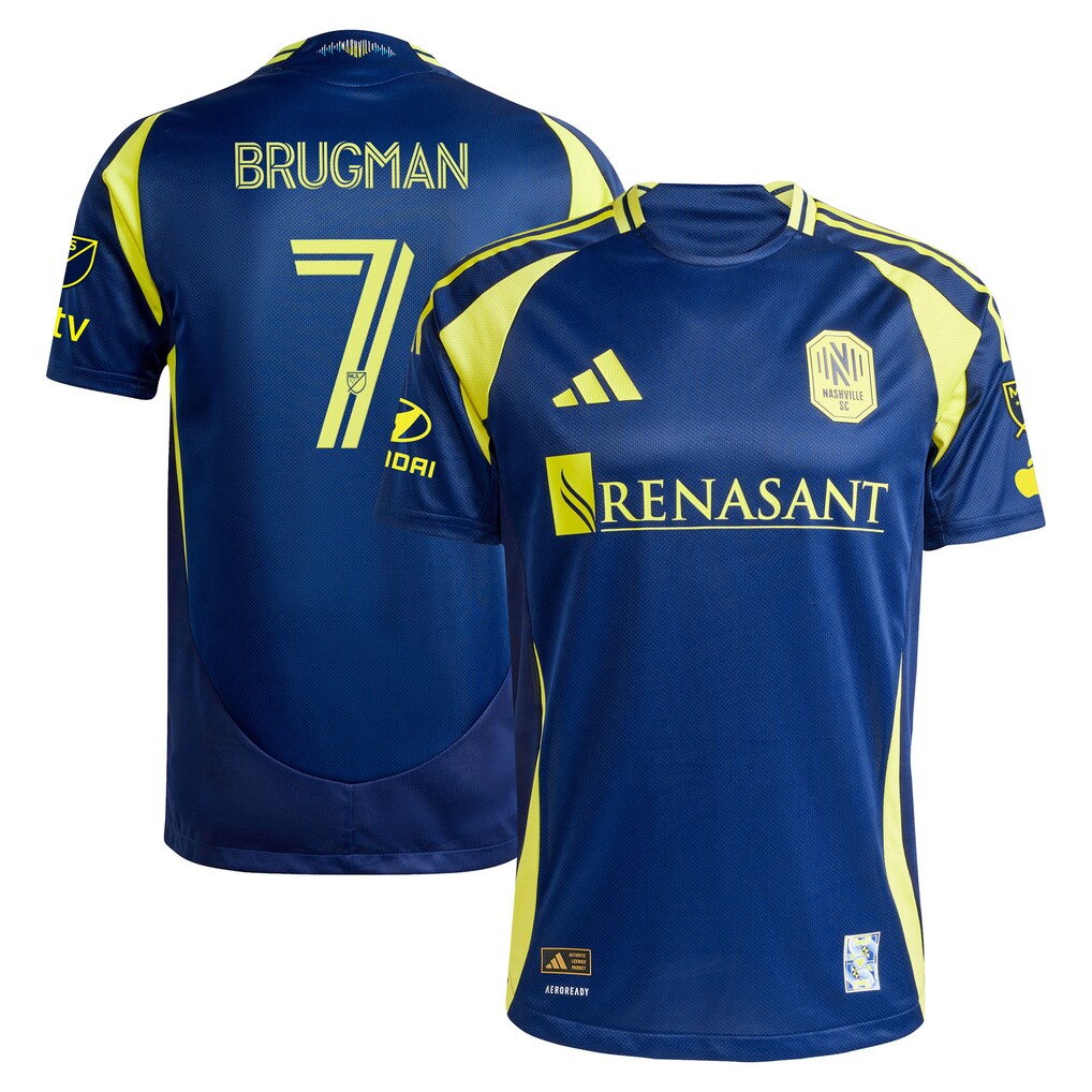 Men's Nashville SC Gastón Brugman adidas Navy 2025 The Heart Of Nashville Kit Authentic Player Jersey - Ujersey