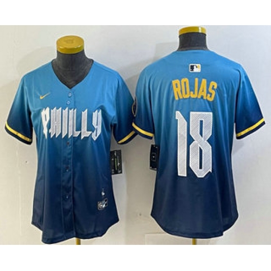 Women's Philadelphia Phillies #18 Johan Rojas Blue 2024 City Connect Limited Stitched Jersey - Ujersey
