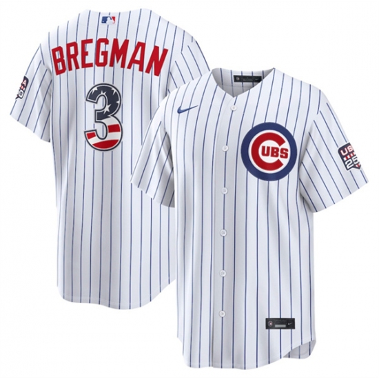 Men's Chicago Cubs #3 Alex Bregman White 2026 USA 250 Fourth of July Home Stadium Stitched Baseball Jersey - Ujersey