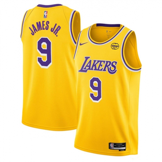 Men's Los Angeles Lakers #9 Bronny James Jr. Yellow 2024 Draft Icon Edition Stitched Basketball Jersey - Ujersey