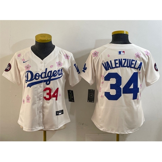 Women's Los Angeles Dodgers #34 Fernando Valenzuela Cream 2025 Tokyo Series Limited Stitched Baseball Jersey(Run Small) - Ujersey
