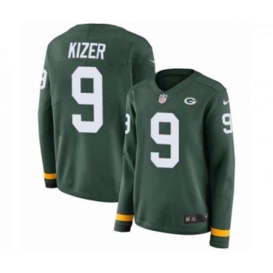 Women's Nike Green Bay Packers #9 DeShone Kizer Limited Green Therma Long Sleeve NFL Jersey - Ujersey