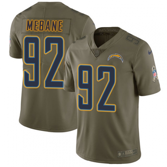 Youth Nike Los Angeles Chargers #92 Brandon Mebane Limited Olive 2017 Salute to Service NFL Jersey - Ujersey