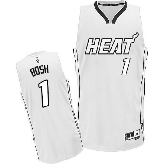Men's Adidas Miami Heat #1 Chris Bosh Authentic White On White NBA Jersey - Ujersey