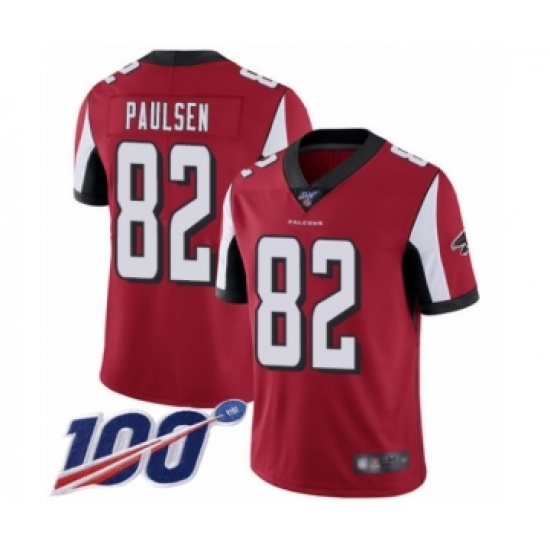 Men's Atlanta Falcons #82 Logan Paulsen Red Team Color Vapor Untouchable Limited Player 100th Season Football Jersey - Ujersey