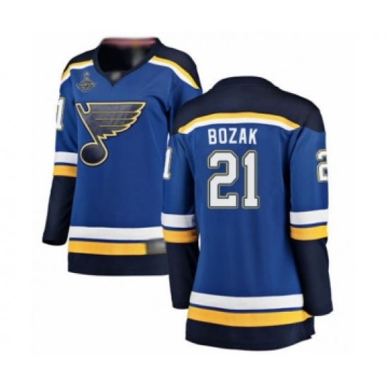Women's St. Louis Blues #21 Tyler Bozak Fanatics Branded Royal Blue Home Breakaway 2019 Stanley Cup Champions Hockey Jersey - Ujersey
