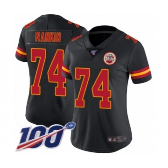 Women's Kansas City Chiefs #74 Martinas Rankin Limited Black Rush Vapor Untouchable 100th Season Football Jersey - Ujersey