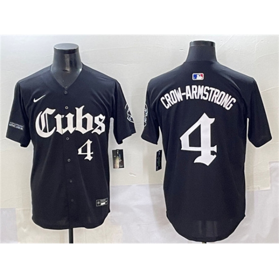 Men's Chicago Cubs #4 Pete Crow-Armstrong Black 'Gothic North Side Edition' Vapor Premier Limited Stitched Baseball Jersey - Ujersey