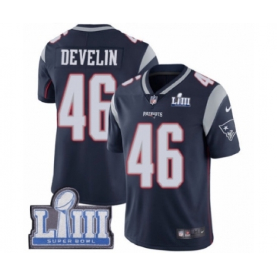 Youth Nike New England Patriots #46 James Develin Navy Blue Team Color Vapor Untouchable Limited Player Super Bowl LIII Bound NFL Jersey - Ujersey