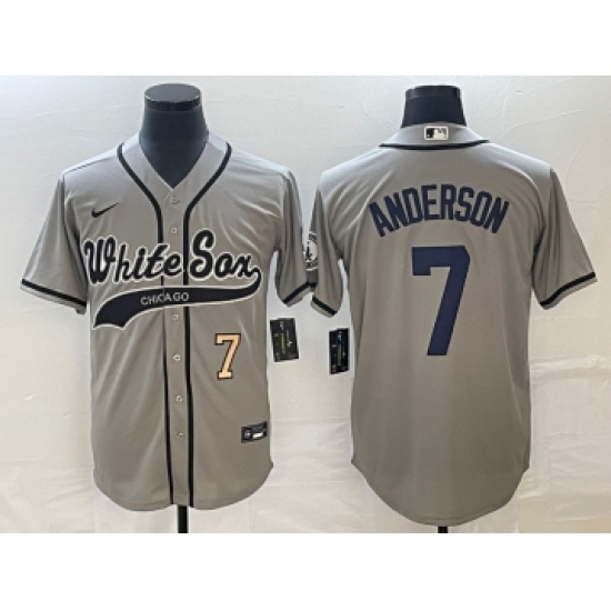 Men's Chicago White Sox #7 Tim Anderson Number Grey Cool Base Stitched Baseball Jersey - Ujersey