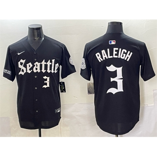 Men's Seattle Mariners #3 Cal Raleigh Black 'Deep Sea Gothic Edition' Vapor Premier Limited Stitched Baseball Jersey - Ujersey