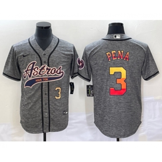 Men's Houston Astros #3 Jeremy Pena Number Grey Gridiron Cool Base Stitched Baseball Jersey - Ujersey