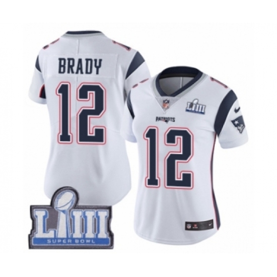 Women's Nike New England Patriots #12 Tom Brady White Vapor Untouchable Limited Player Super Bowl LIII Bound NFL Jersey - Ujersey
