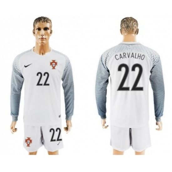 Portugal #22 Carvalho White Goalkeeper Long Sleeves Soccer Country Jersey