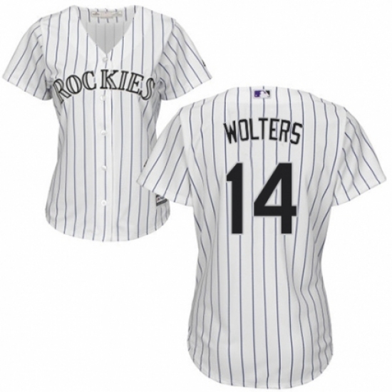 Women's Majestic Colorado Rockies #14 Tony Wolters Authentic White Home Cool Base MLB Jersey - Ujersey