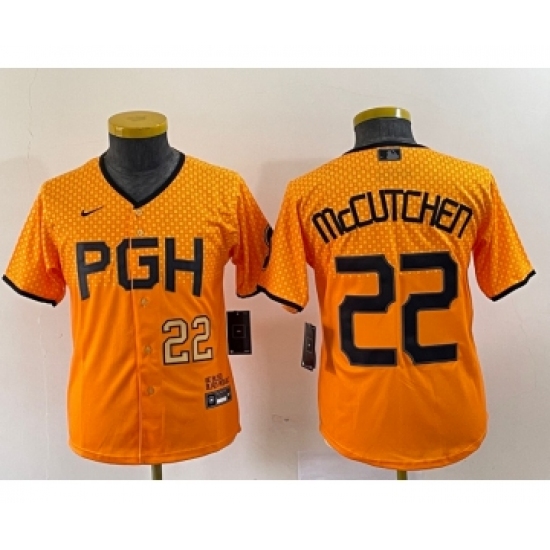 Youth Nike Pittsburgh Pirates #22 Andrew McCutchen Number Yellow 2023 City Connect Stitched Jersey1 - Ujersey