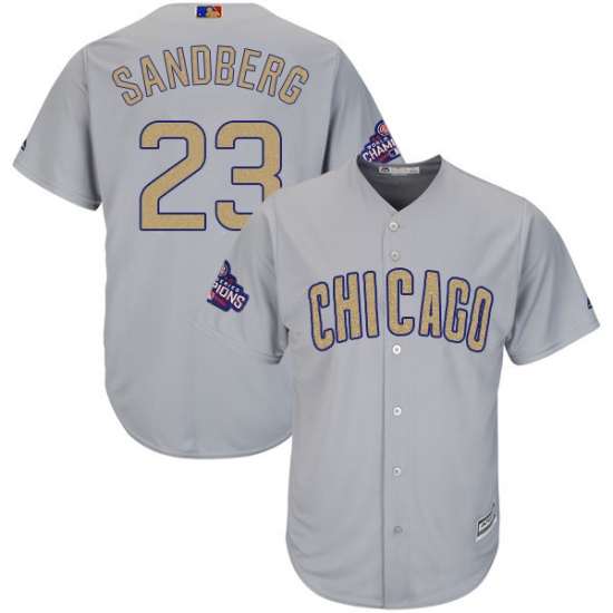 Youth Majestic Chicago Cubs #23 Ryne Sandberg Authentic Gray 2017 Gold Champion Cool Base MLB Jersey - Ujersey
