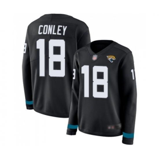 Women's Jacksonville Jaguars #18 Chris Conley Limited Black Therma Long Sleeve Football Jersey - Ujersey