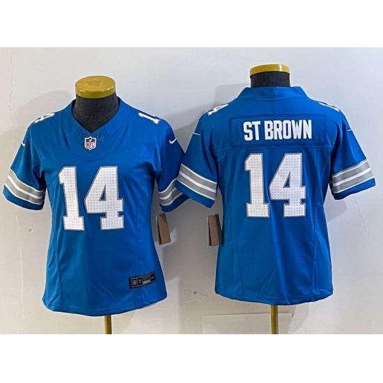 Women's Detroit Lions #14 Amon Ra St Brown Limited Blue 2024 FUSE Vapor Jersey - Ujersey