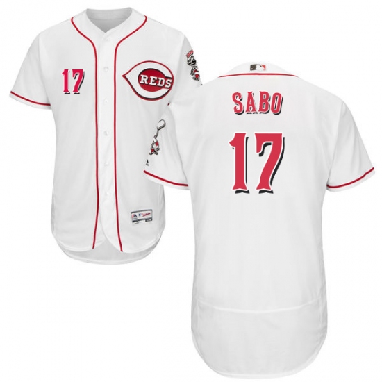 Men's Majestic Cincinnati Reds #17 Chris Sabo White Home Flex Base Authentic Collection MLB Jersey - Ujersey