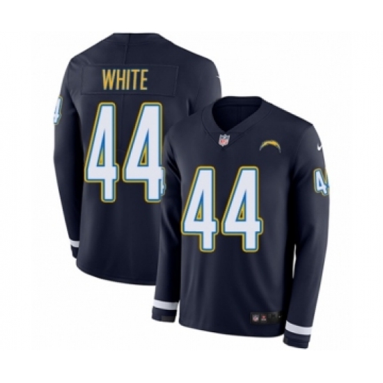 Men's Nike Los Angeles Chargers #44 Kyzir White Limited Navy Blue Therma Long Sleeve NFL Jersey - Ujersey