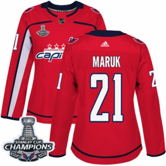 Women's Adidas Washington Capitals #21 Dennis Maruk Authentic Red Home 2018 Stanley Cup Final Champions NHL Jersey - Ujersey