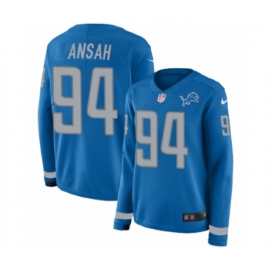 Women's Nike Detroit Lions #94 Ziggy Ansah Limited Blue Therma Long Sleeve NFL Jersey - Ujersey