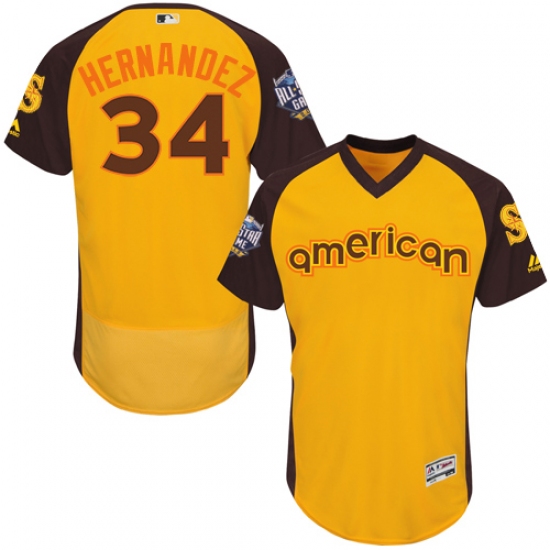 Men's Majestic Seattle Mariners #34 Felix Hernandez Yellow 2016 All-Star American League BP Authentic Collection Flex Base MLB Jersey - Ujersey