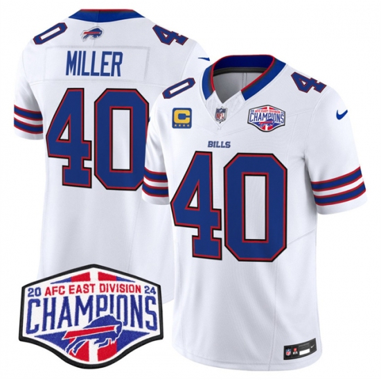 Men's Buffalo Bills #40 Von Miller White F.U.S.E. 2024 AFC East Division Champions With 4-Star C Vapor Limited Stitched Football Jersey - Ujersey